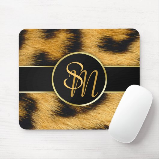 Elegant Leopard Print Monogram script - Mousepad Muismat (Met muis)