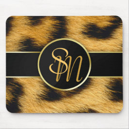 Elegant Leopard Print Monogram script - Mousepad Muismat