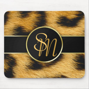 Elegant Leopard Print Monogram script - Mousepad Muismat
