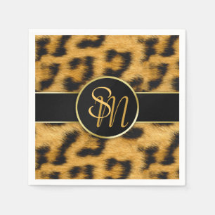 Elegant Leopard Print Monogram Script Napkin Servet