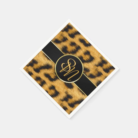 Elegant Leopard Print Monogram Script Napkin Servet (Hoek)