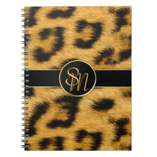 Elegant Leopard Print Monogram script - Notitieboe Notitieboek