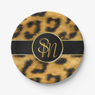 Elegant Leopard Print Monogram Script Paper Bord