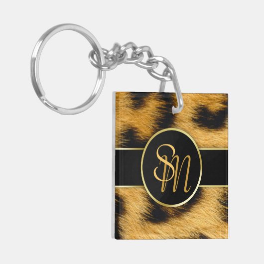 Elegant Leopard Print Monogram script - Sleutelhan Sleutelhanger (Voorkant Links)