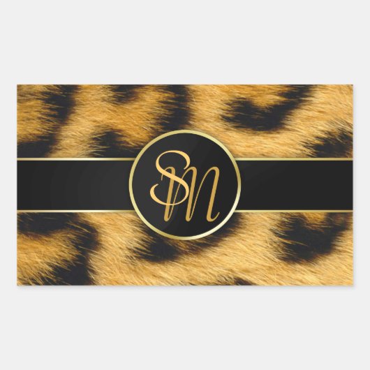 Elegant Leopard Print Monogram Script - Sticker (Voorkant)