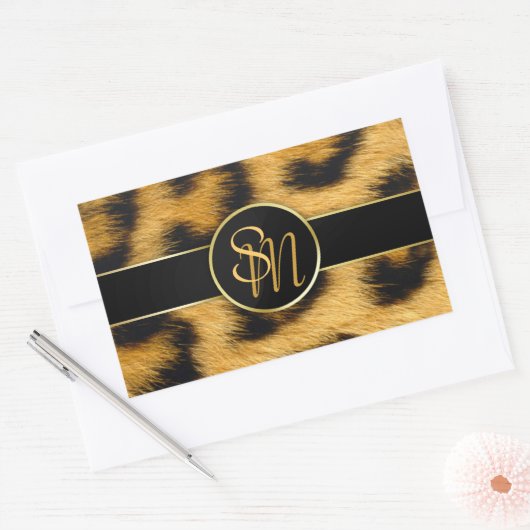Elegant Leopard Print Monogram Script - Sticker (Envelop)