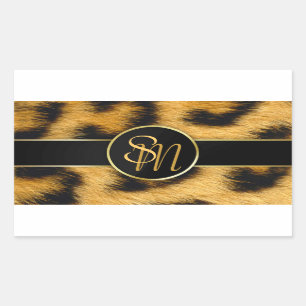 Elegant Leopard Print Monogram Script - Sticker