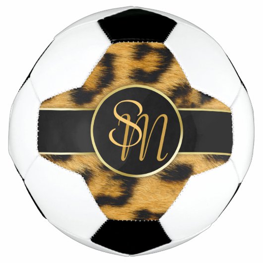Elegant Leopard Print Monogram Script Voetbal (Voorkant)