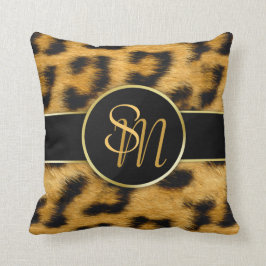 Elegant Leopard Print Monogram - Square Pillow Kussen