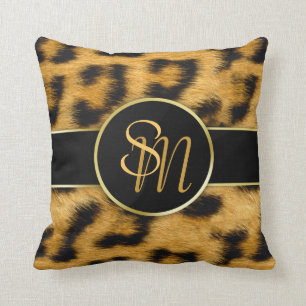 Elegant Leopard Print Monogram - Square Pillow Kussen