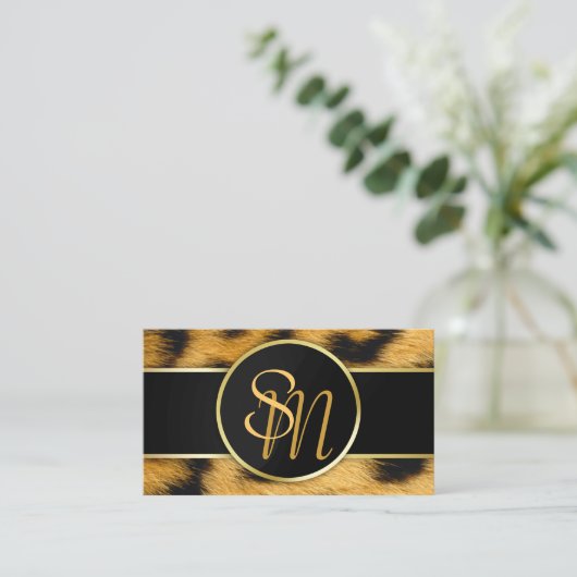 Elegant Leopard Print Monogram - Visitekaartje (Staand voorkant)