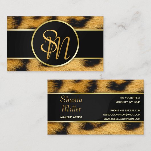 Elegant Leopard Print Monogram - Visitekaartje (Voorkant / Achterkant)