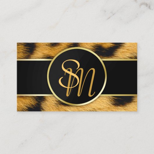 Elegant Leopard Print Monogram - Visitekaartje (Voorkant)