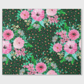 Elegant Leopard Print Pink Floral Green Design Cadeaupapier (Vlak)