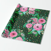 Elegant Leopard Print Pink Floral Green Design Cadeaupapier (Uitgerold)