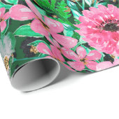 Elegant Leopard Print Pink Floral Green Design Cadeaupapier (Rol Hoek)