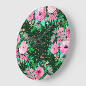 Elegant Leopard Print Pink Floral Green Design Grote Klok (Hoek)