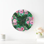 Elegant Leopard Print Pink Floral Green Design Grote Klok (Huis)
