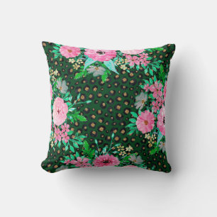 Elegant Leopard Print Pink Floral Green Design Kussen