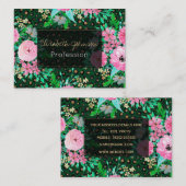 Elegant Leopard Print Pink Floral Green Design Visitekaartje (Voorkant / Achterkant)