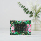 Elegant Leopard Print Pink Floral Green Design Visitekaartje (Staand voorkant)