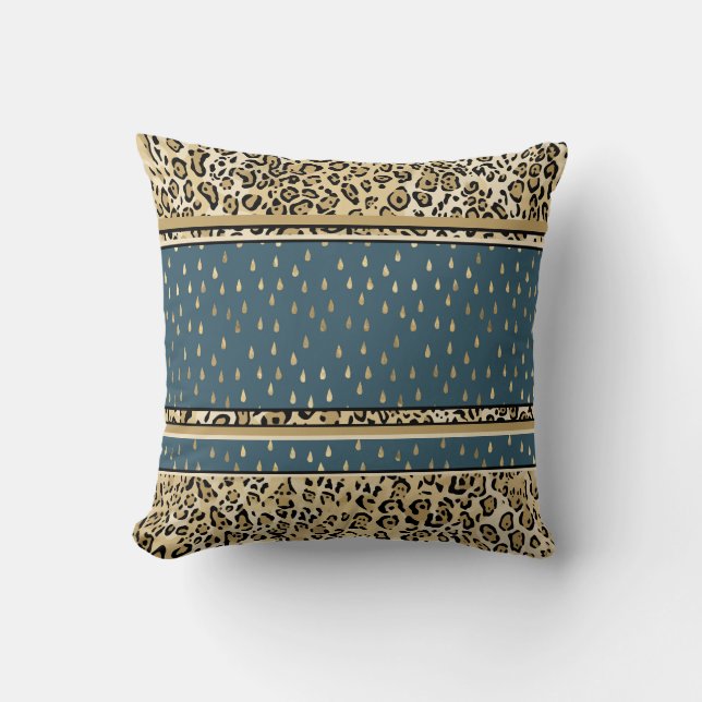 Elegant Leopard Print Skin Blue Teardruppels Kussen (Voorkant)