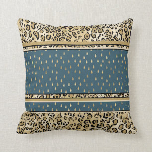Elegant Leopard Print Skin Blue Teardruppels Kussen