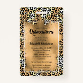 Elegant Leopard Quinceañera nodigt VIP-pas uit Badge (Achterkant)