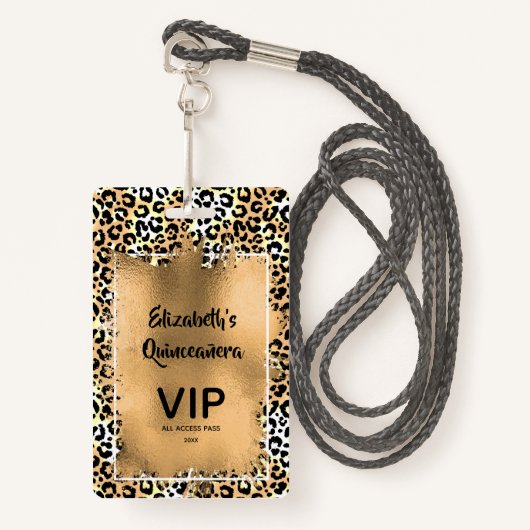 Elegant Leopard Quinceañera nodigt VIP-pas uit Badge (Voorkant met draagriem)