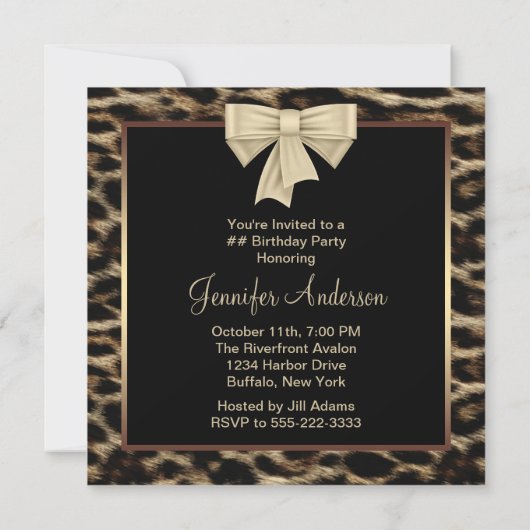 Elegant Leopard Womans Birthday Party Kaart (Achterkant)