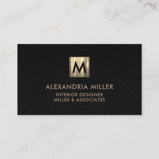 Elegant Leren Luxe Gouden Monogram Visitekaartje (Voorkant)