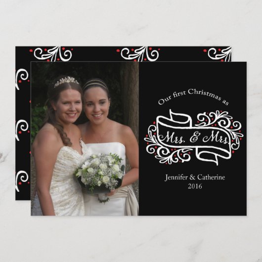 Elegant Lesbian Newlyweds Christmas Photo Greeting Feestdagenkaart (Voorkant / Achterkant)