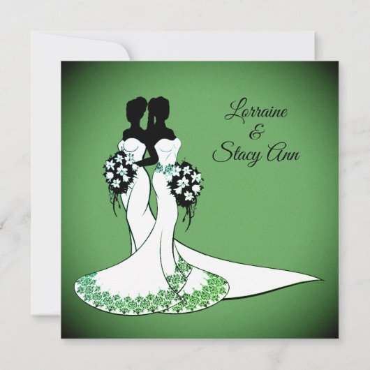 Elegant Lesbian Wedding Invitation Emerald Kaart (Achterkant)