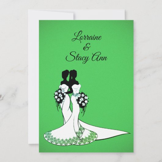 Elegant Lesbian Wedding Invitation Green Kaart (Achterkant)