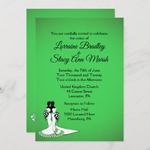 Elegant Lesbian Wedding Invitation Green Kaart