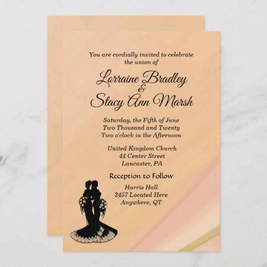 Elegant Lesbian Wedding Peach uitnodiging (Voorkant / Achterkant)