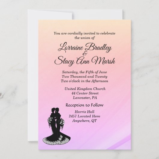 Elegant Lesbian Wedding Pinks uitnodiging (Voorkant)