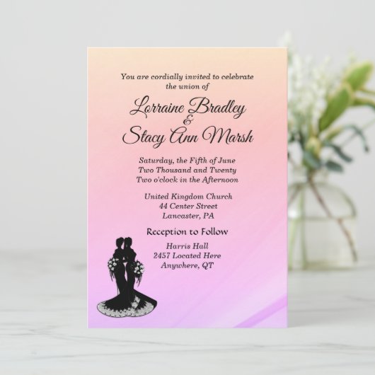 Elegant Lesbian Wedding Pinks uitnodiging (Staand voorkant)
