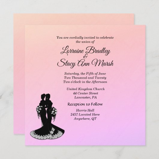 Elegant Lesbian Wedding Pinks uitnodiging (Voorkant / Achterkant)