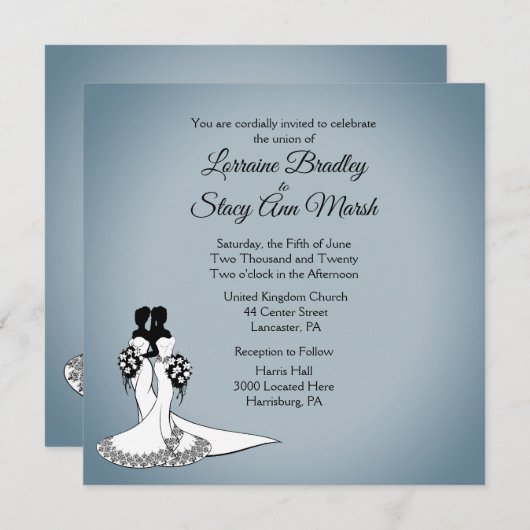 Elegant Lesbian Wedding Uitnodiging (Voorkant / Achterkant)