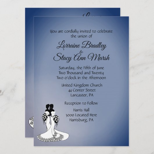 Elegant Lesbisch Huwelijk 5.5"x 7.5"Uitnodiging Kaart (Voorkant / Achterkant)