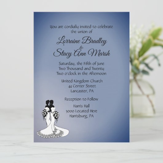 Elegant Lesbisch Huwelijk 5.5"x 7.5"Uitnodiging Kaart (Staand voorkant)