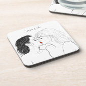 Elegant Lesbisch Paar Gepersonaliseerd Bier Onderzetter (Linkerzijde)