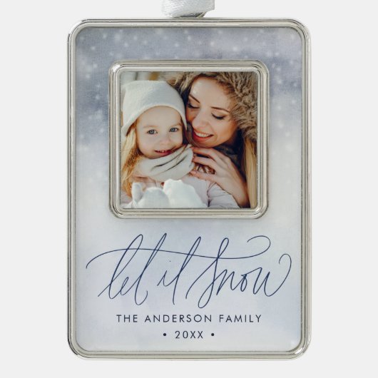 Elegant Let it Snow Photo Verzilverd Omlijst Ornament (Voorkant)