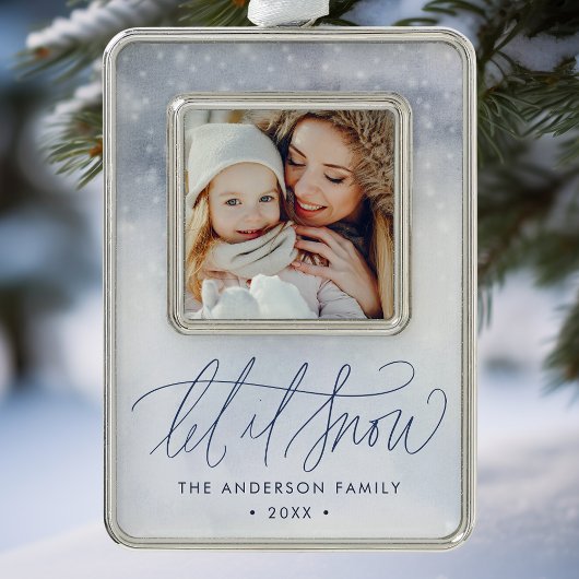 Elegant Let it Snow Photo Verzilverd Omlijst Ornament