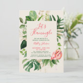 Elegant Let's Flamingle Tropical Birthday Party Kaart (Staand voorkant)