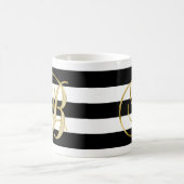 Elegant Letter B Monogram Gold Black White Striped Koffiemok (Center)