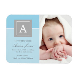 Elegant Letter Block Baby Blue Photo Birth Magneet