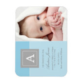 Elegant Letter Block Baby Blue Photo Birth Magneet (Verticaal)