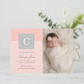 Elegant Letter Block Baby Meisje Foto Blush Geboor Aankondiging (Staand voorkant)